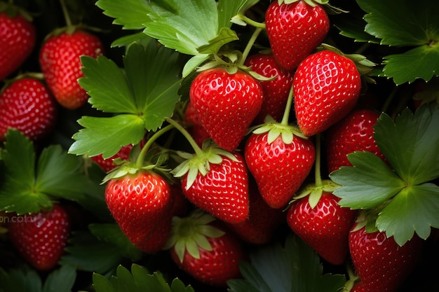 Fragole mature in primo piano in giardino