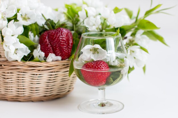 Fragole rosse in un bicchiere Raccolta delle bacche