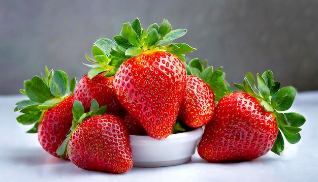 fragole rosse succose e dolci su uno sfondo bianco in un eroe posano ombre di luce isolate