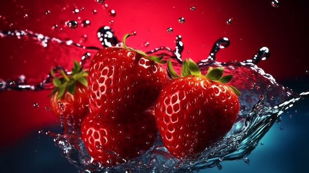 Fragole spruzzate nell'acqua