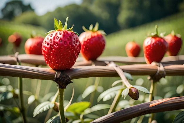 Fragole su una vite in un campo