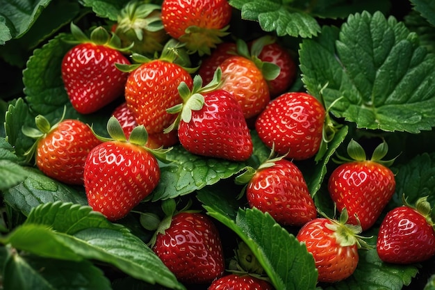 Fragole vivaci annidate tra foglie verdi