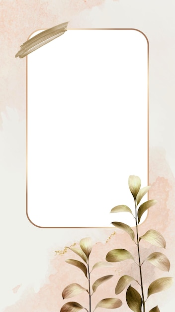 Frame a foglia png con acquerello florale dorato e rosa
