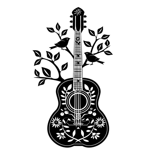 Frame di chitarra CNC Art con disegni di alberi e uccelli Piccoli alberi e bi CNC Die Cut Outline Tattoo