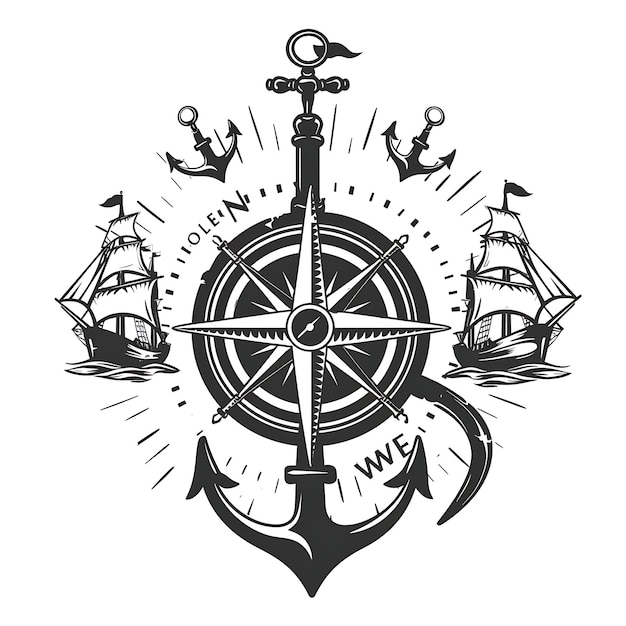 Frame di Compass CNC Art con motivi di navi e ancore Piccole navi e CNC Die Cut Outline Tattoo