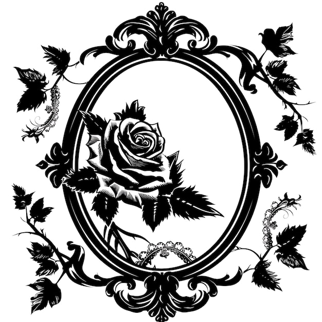 Frame di specchio in stile vittoriano con disegno a rosa e simboli di pizzo per CNC Die Cut Tattoo Design Art