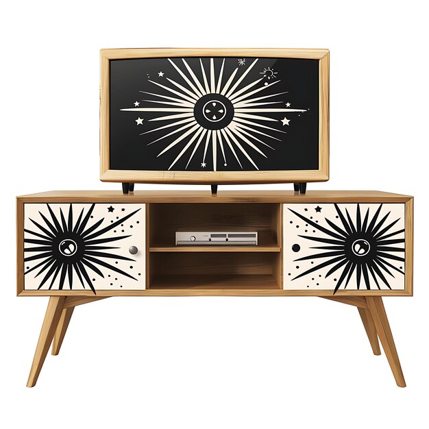 Frame di stile moderno di metà secolo Tv Stand Arte popolare con disegno atomico CNC Die Cut Outline Tattoo