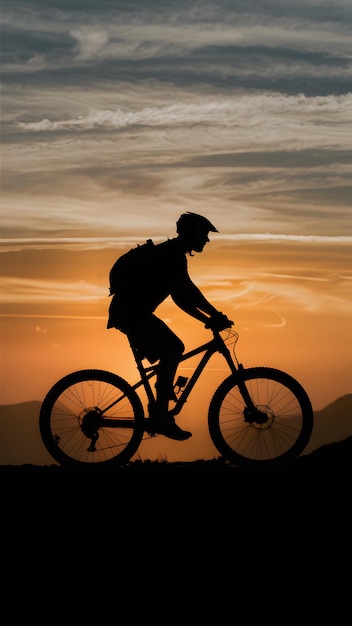 Frame Uomo in silhouette di mountain bike sullo sfondo del tramonto Carta da parati mobile verticale