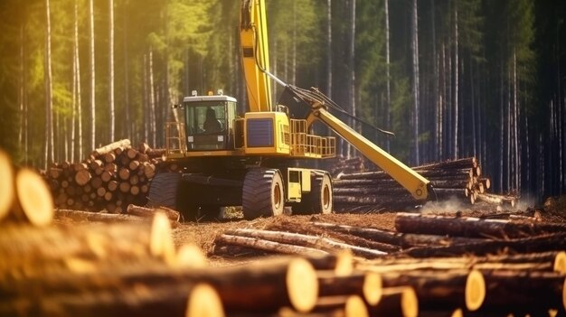 Frammentazione forestale I macchinari per il disboscamento causano la frammentazione della foresta ostacolando il movimento della fauna selvatica e riducendo la diversità genetica Copia spazio Banner