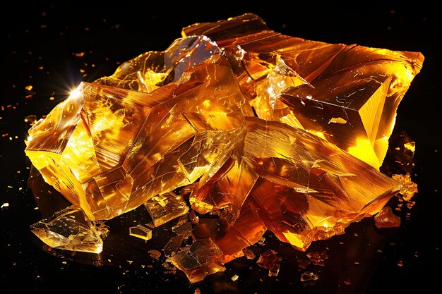 Frammenti di ambra fratturati con struttura dorata e traslucida Effetto luminoso Y2K Texture dell'oggetto FX