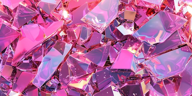 Frammenti di vetro olografico arcobaleno rosa e viola
