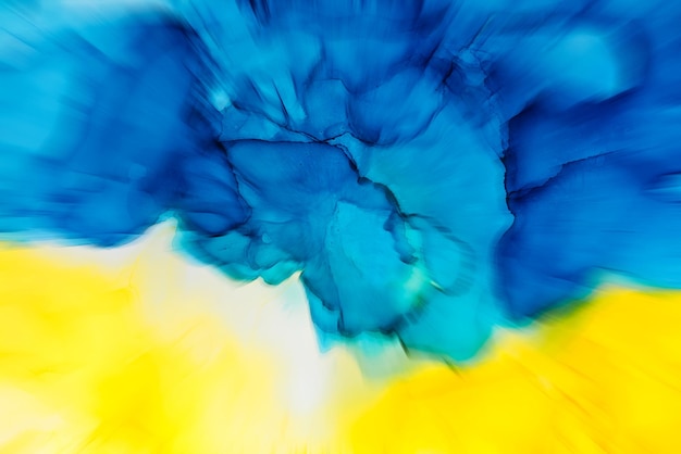 Frammento astratto blu e giallo di sfondo colorato Miscelazione di colori acrilici Modern