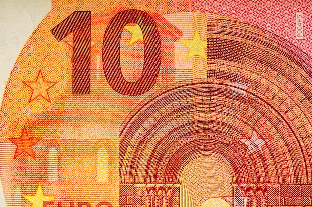 Frammento di banconota da dieci euro Banconota da 10 euro L'euro è la valuta ufficiale dell'Unione Europea