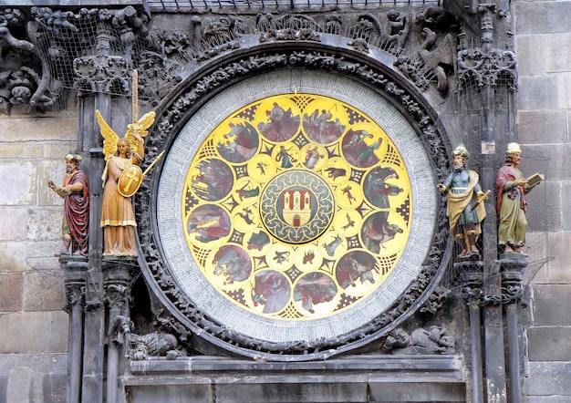 Frammento di orologio astronomica sulla piazza Staromestska, Praga, Repubblica Ceca