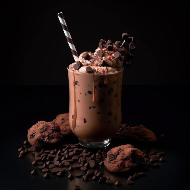 Frappè al cioccolato con gocce di cioccolato IA generativa