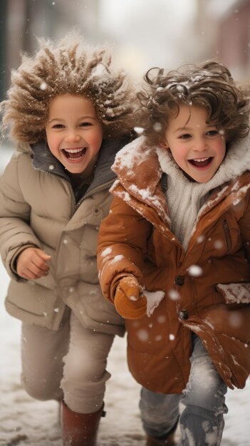 Fratelli allegri che si divertono sulla neve