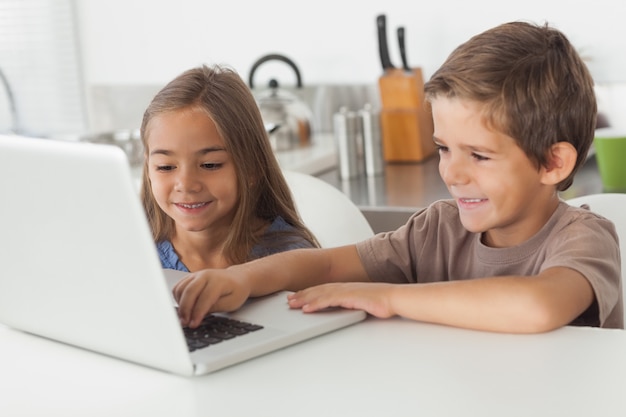 Fratelli germani che utilizzano insieme un computer portatile