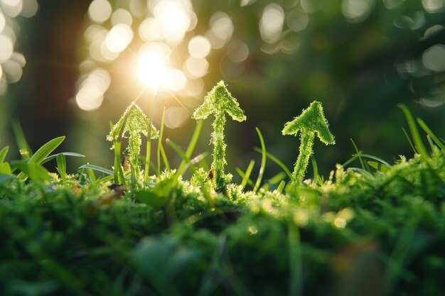 frecce che puntano verso l'alto fatte di erba verde lussureggiante