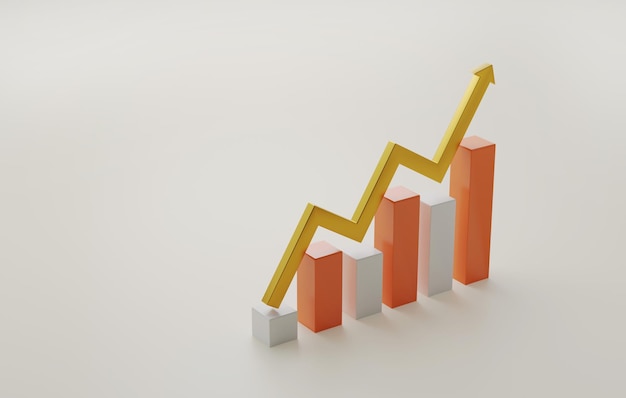 Freccia dorata che aumenta con il fondo bianco del grafico a barre crescente