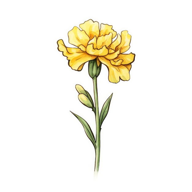 Freesia Acquerel Sketch Illustrazione di un Marigol giallo chiaro