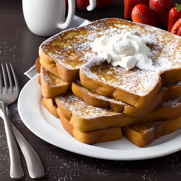 French Toast con frutti di bosco e panna arte generativa di AI