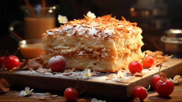 Fresca e deliziosa torta di mele Charlotte pasticceria si trova sul tavolo nel caffè panetteria selettiva