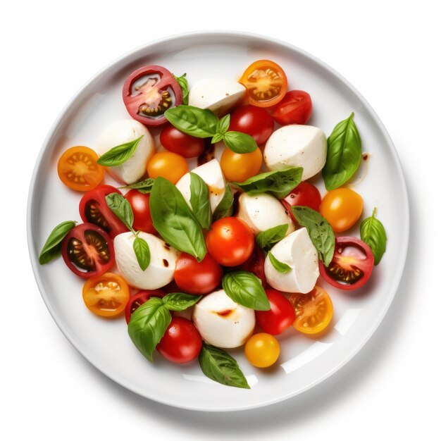 Fresca insalata caprese italiana su un piatto isolato su sfondo bianco IA generativa