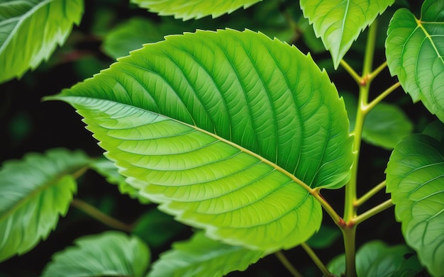 Freschezza e bellezza nella natura una vibrante foglia verde in primo piano