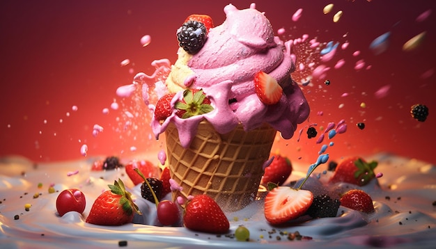 Freschezza e dolcezza in una coppetta di gelato alla fragola fatto in casa generato dall'intelligenza artificiale