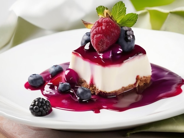 Freschezza e indulgenza su un piatto di dessert gourmet a bacche