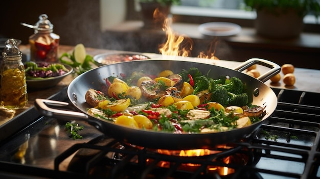 freschezza e salute in un pasto vegetariano cucinato in casa