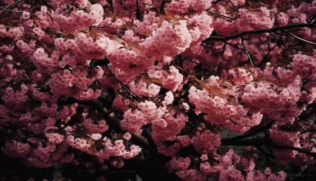 Freschi fiori rosa adornano l'albero natura bellissimo bouquet primaverile generato dall'intelligenza artificiale