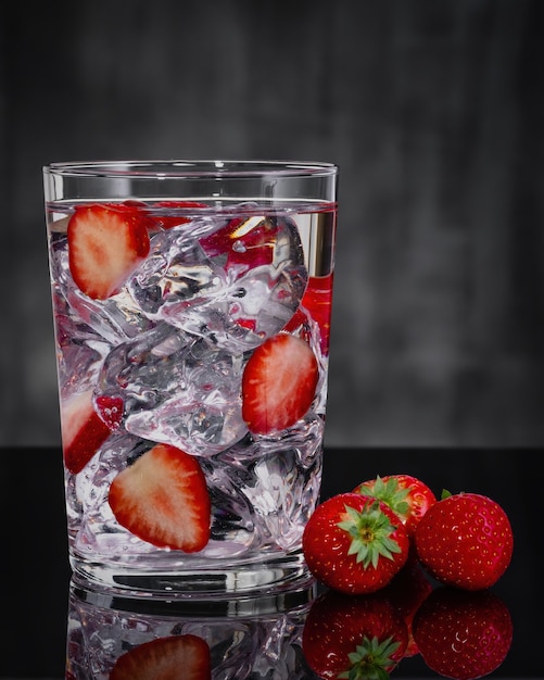 Fresco cocktail estivo con fragole e cubetti di ghiaccio