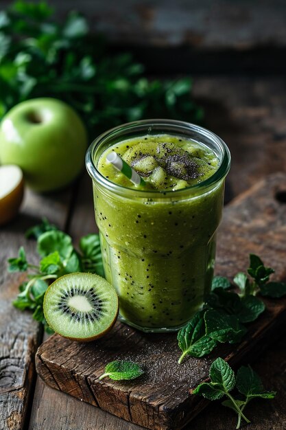 Fresco e sano frullato di kiwi di mela verde