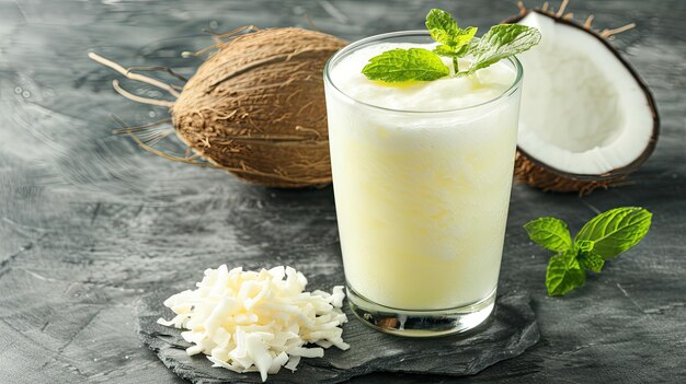 Fresco frullato di latte di cocco con menta fresca e rosmarino