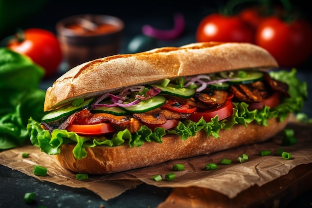 Fresco panino vegano della metropolitana per una luce e salute