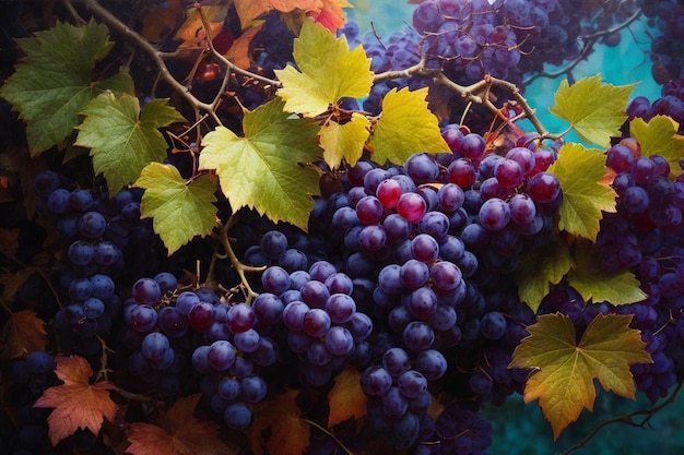 fresco Uve rosse mature sui vigneti Grappolo d'uva in primo piano del vigneto Uve mature nel sunli