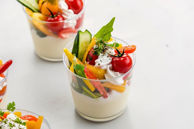 Fresh appetizer idea yogurt e tazze di insalata di verdure