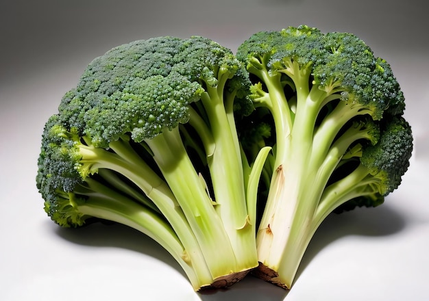 Fresh green broccoli close-up su sfondo bianco riprese in studio