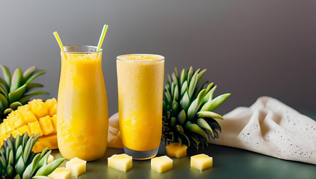 Fresh pineapple mango smoothie Detox drink cibo sano spazio di copia