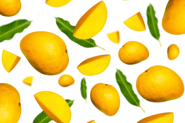 Fresh ripe juicy sliced mango on a white background, isolated, closeup