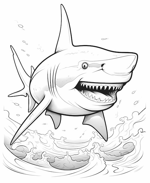 Friendly Shark Fun Cartoon Pagina da colorare con linee spesse e pochi dettagli