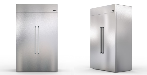 Frigo con porte affiancate su sfondo bianco