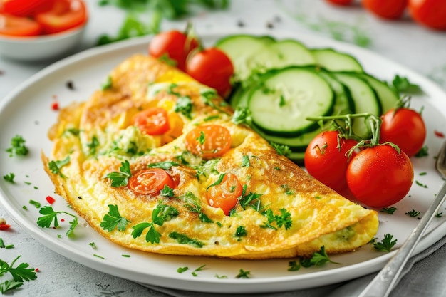 Frittata di uova ripiene di cibo sano per la colazione con verdure