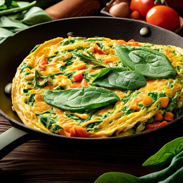 Frittata fresca preparata con verdure e spinaci