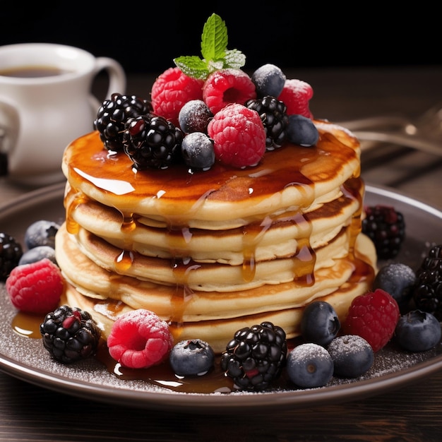 Frittelle con sciroppo e frutti di bosco