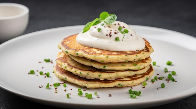 Frittelle di quinoa con panna acida su un piatto