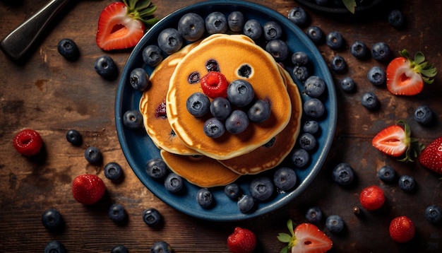 Frittelle fresche fatte in casa condite con indulgenza ai frutti di bosco generata dall'intelligenza artificiale