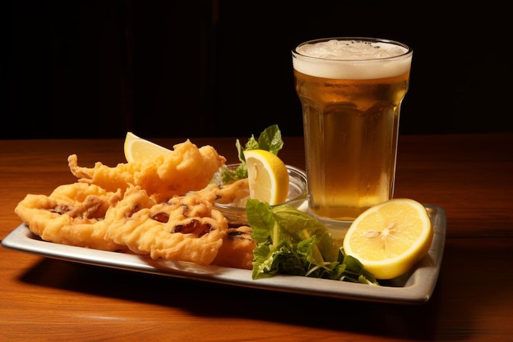 Foto fritto misto con una bevanda ghiacciata delizioso delizioso fritto misto immagine