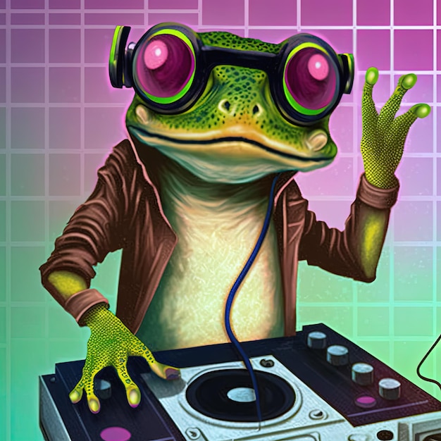 Frog dj con le cuffie IA generativa Non basata su scene reali